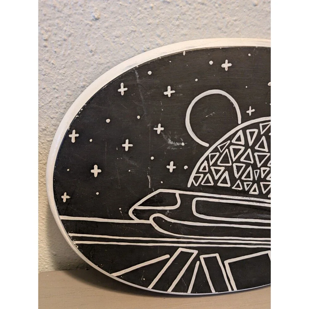 Epcot-Inspired Hand-Painted Wood Wall Art | Spaceship Earth Monorail Disney